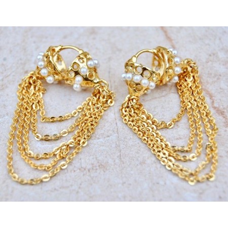 Pearly Gold Chains  Bali Dangler Earrings